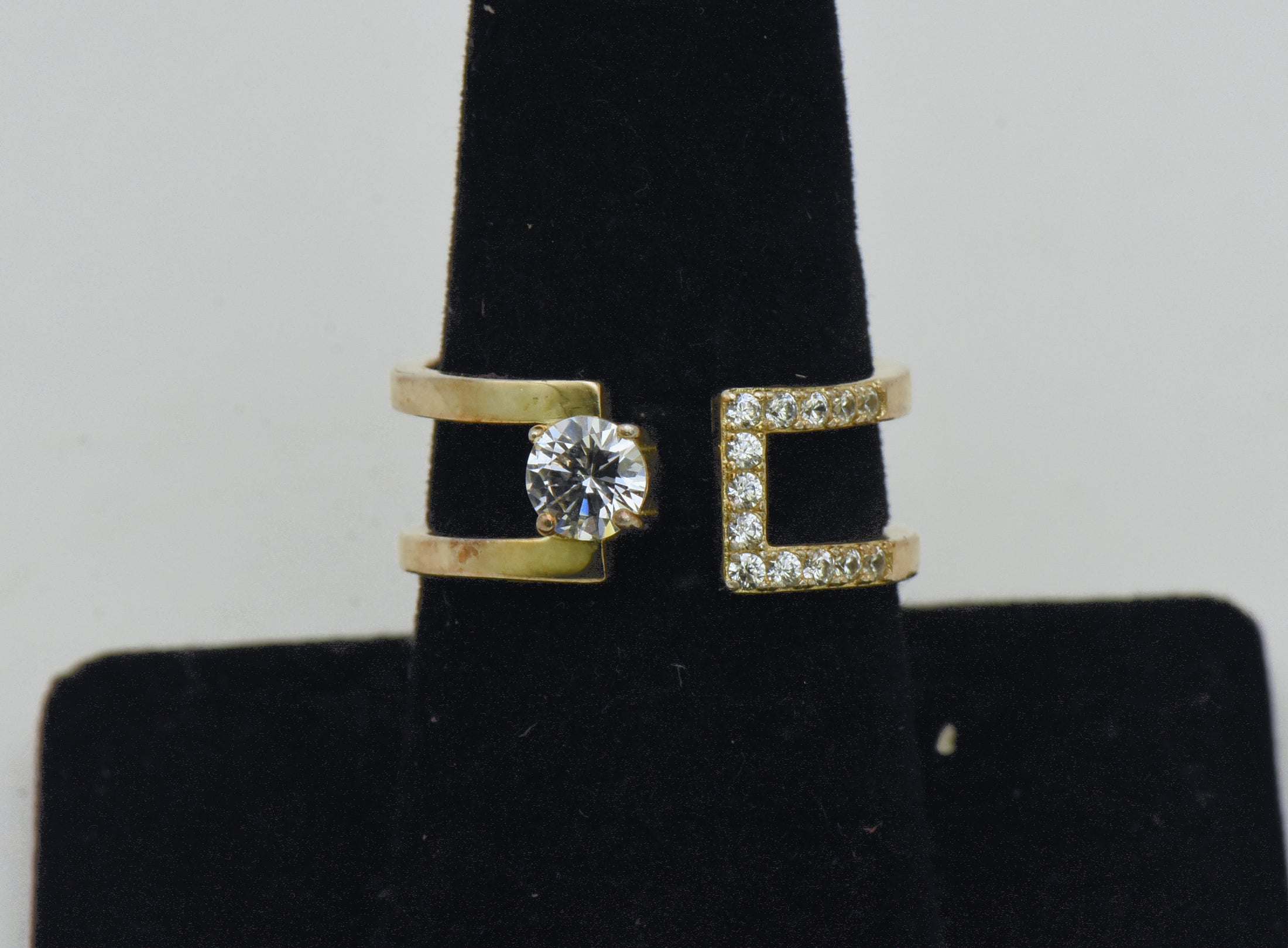 Vintage Unique Modern Design Gold Tone Sterling Silver CZ Ring - Size 8