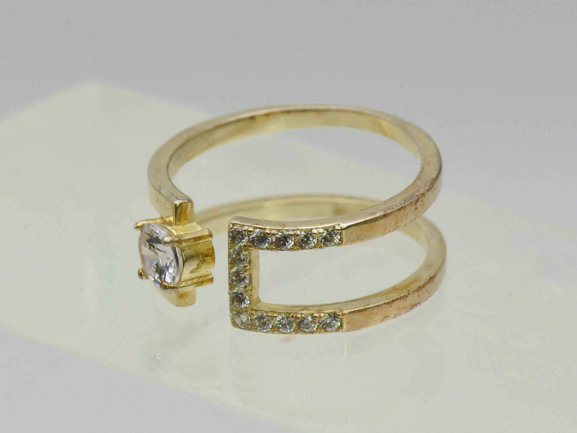 Vintage Unique Modern Design Gold Tone Sterling Silver CZ Ring - Size 8