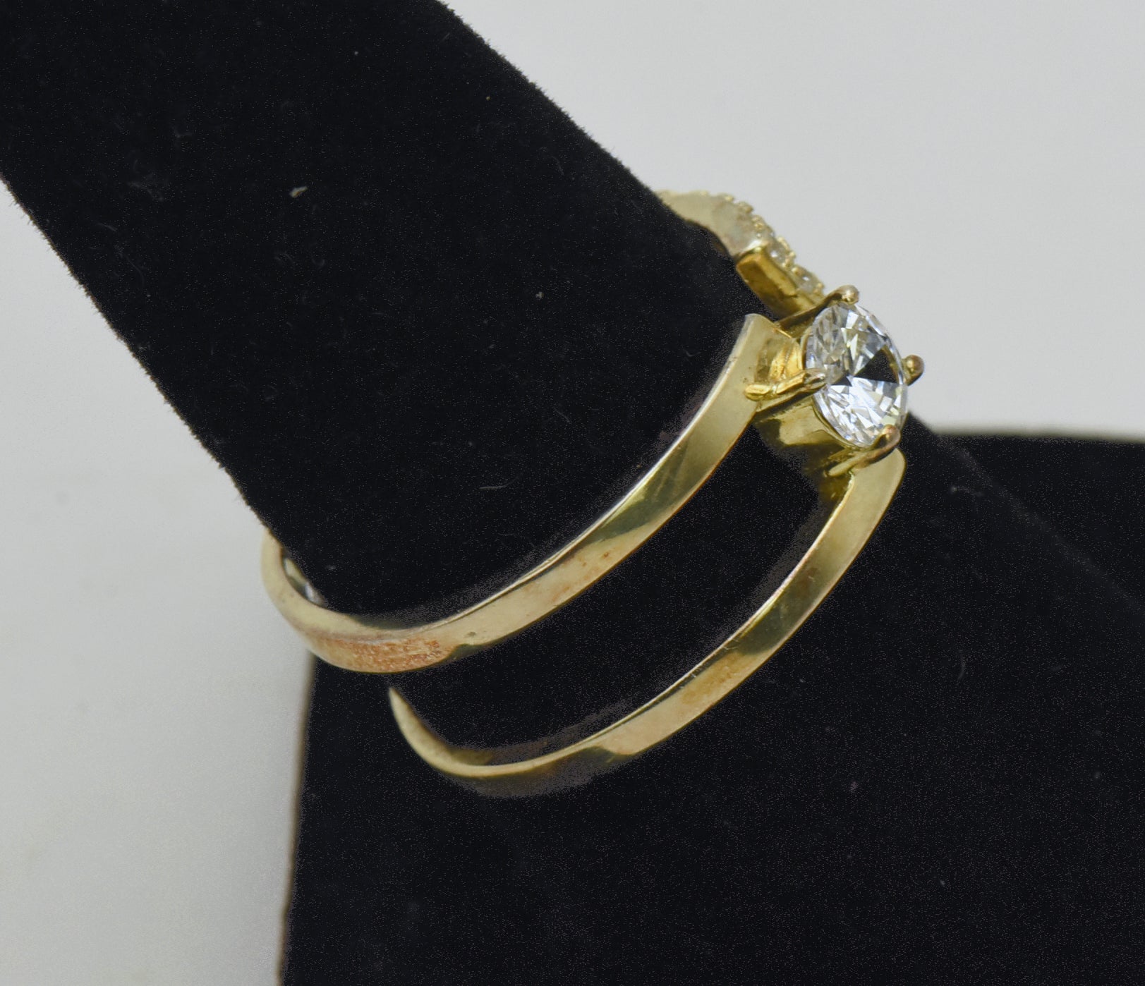 Vintage Unique Modern Design Gold Tone Sterling Silver CZ Ring - Size 8