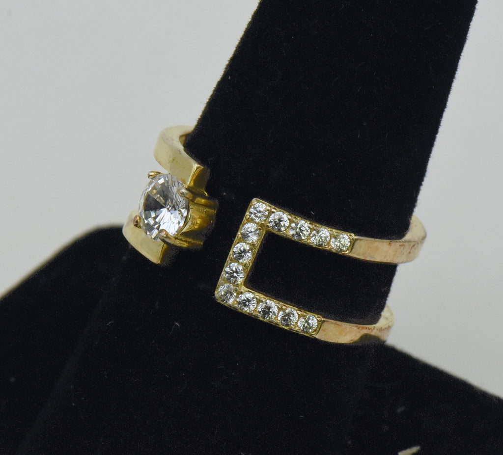 Vintage Unique Modern Design Gold Tone Sterling Silver CZ Ring - Size 8