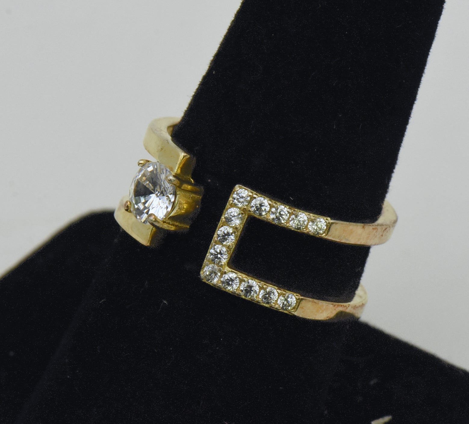 Vintage Unique Modern Design Gold Tone Sterling Silver CZ Ring - Size 8