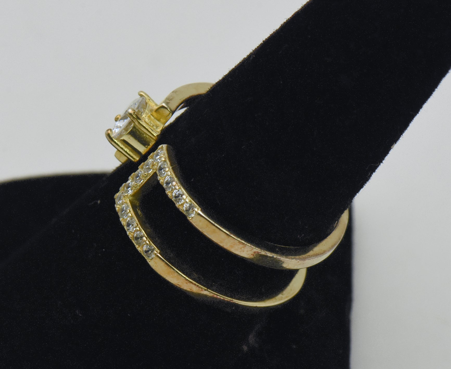 Vintage Unique Modern Design Gold Tone Sterling Silver CZ Ring - Size 8