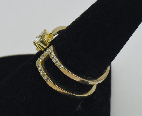 Vintage Unique Modern Design Gold Tone Sterling Silver CZ Ring