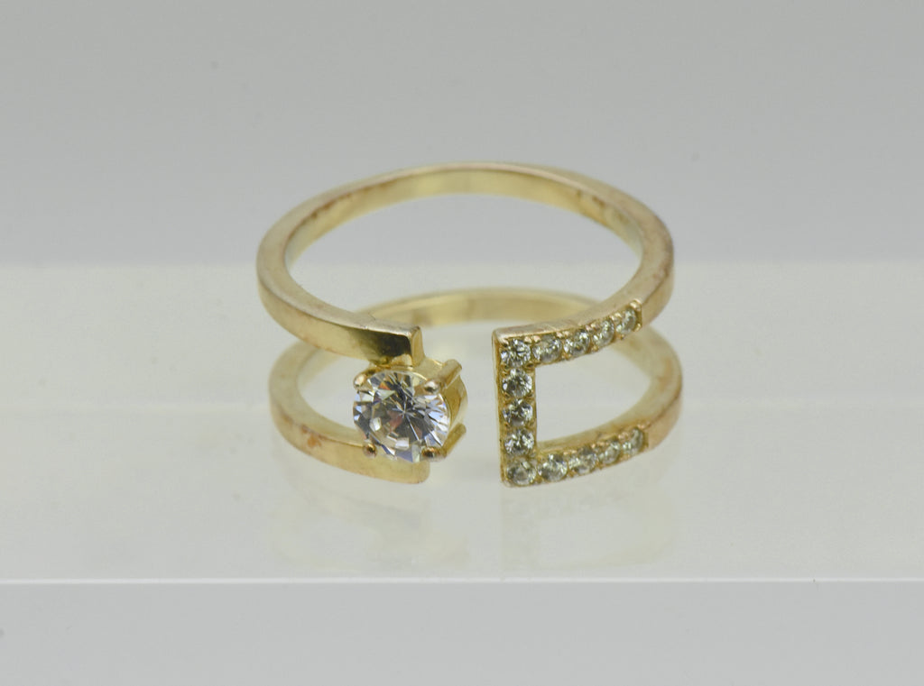 Vintage Unique Modern Design Gold Tone Sterling Silver CZ Ring - Size 8