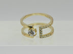 Vintage Unique Modern Design Gold Tone Sterling Silver CZ Ring - Size 8