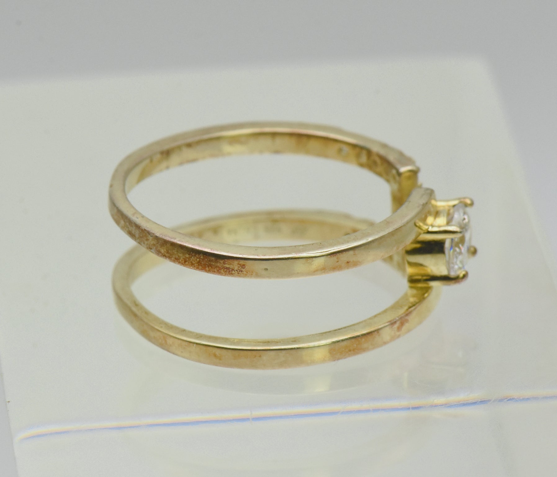 Vintage Unique Modern Design Gold Tone Sterling Silver CZ Ring - Size 8