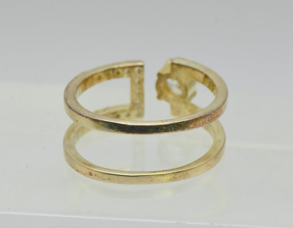 Vintage Unique Modern Design Gold Tone Sterling Silver CZ Ring - Size 8