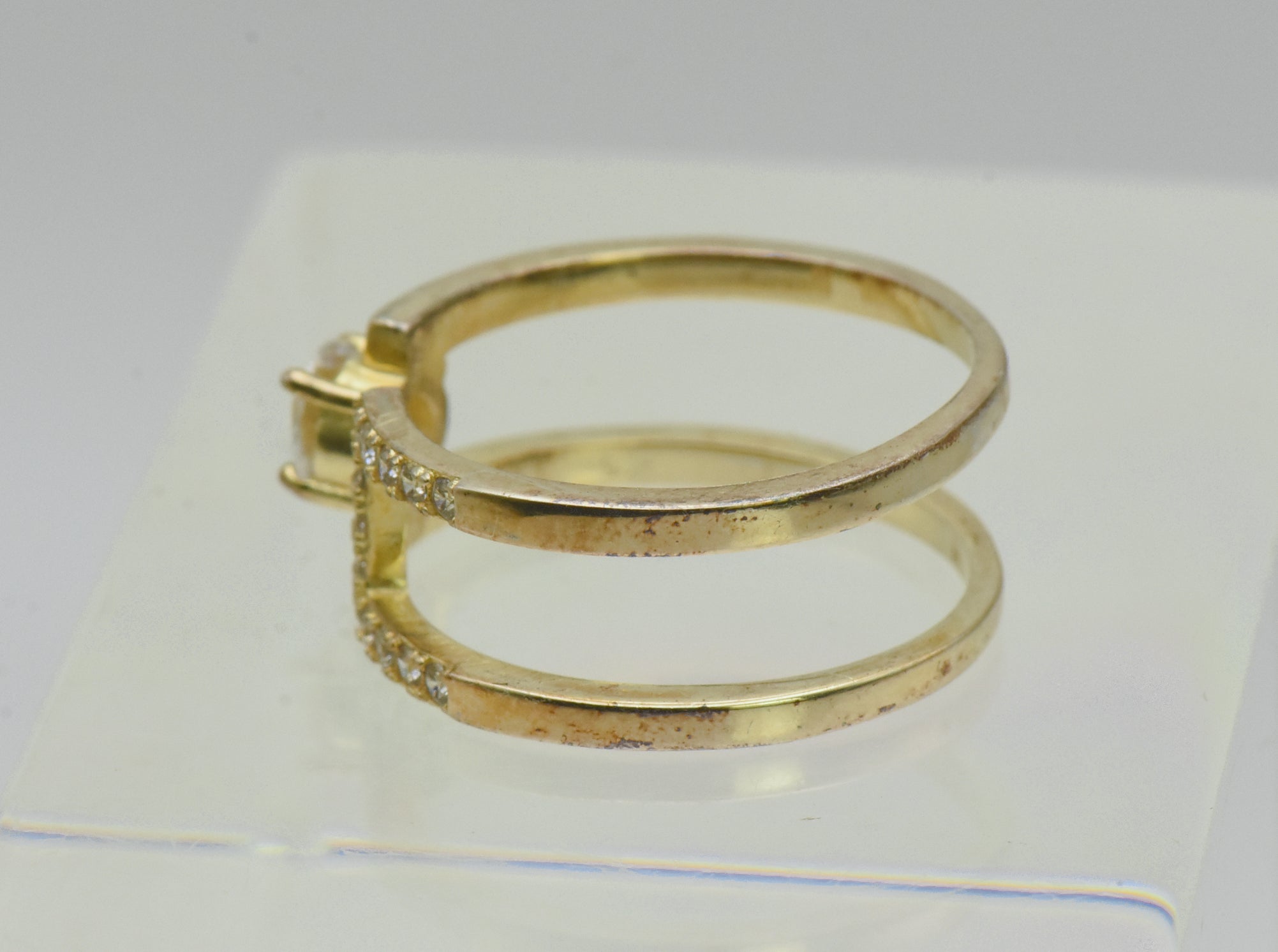 Vintage Unique Modern Design Gold Tone Sterling Silver CZ Ring - Size 8