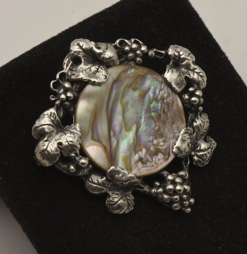 Vintage Sterling Silver Mother of Pearl Grapevine Brooch