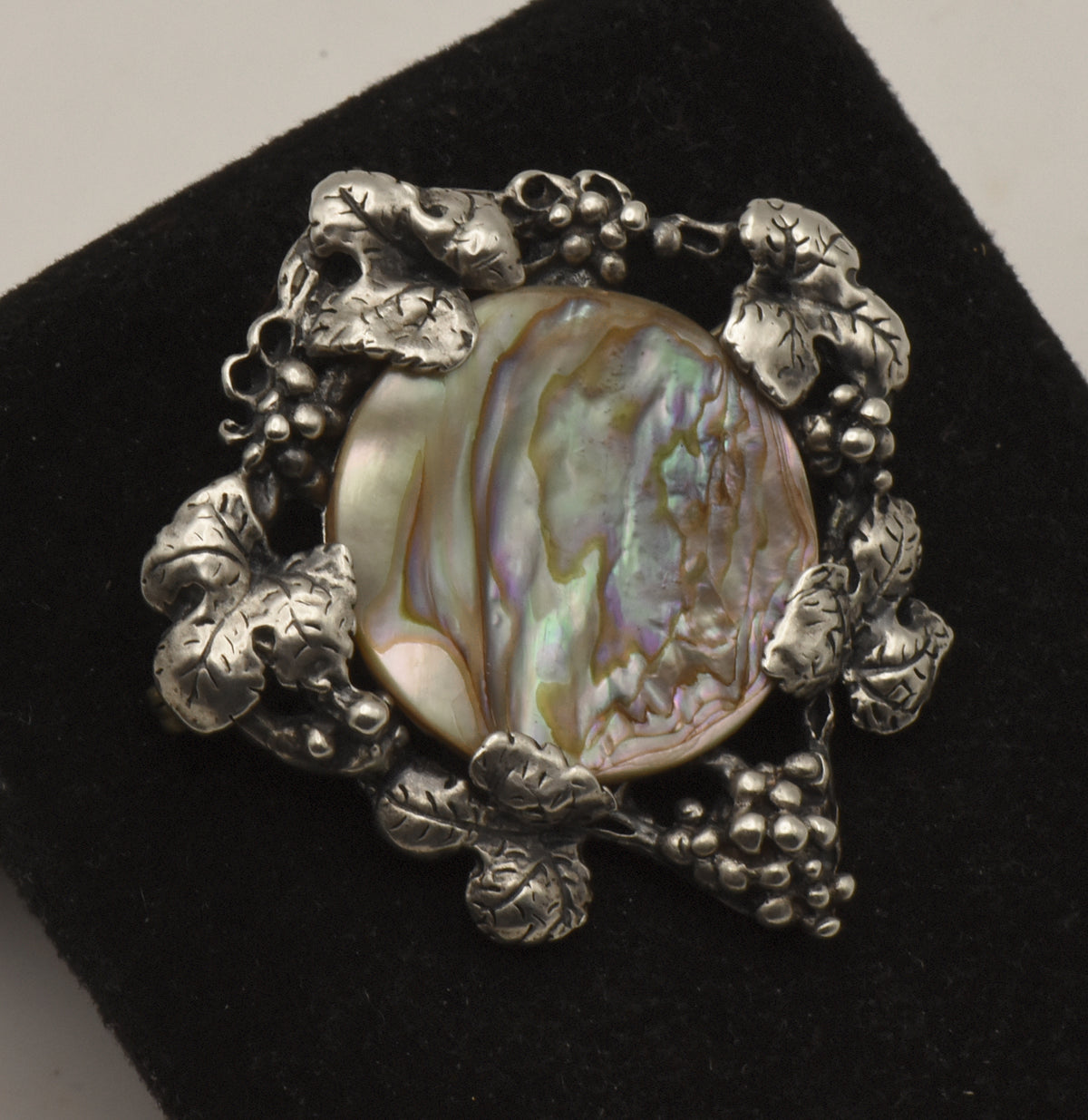 Vintage Sterling Silver Mother of Pearl Grapevine Brooch