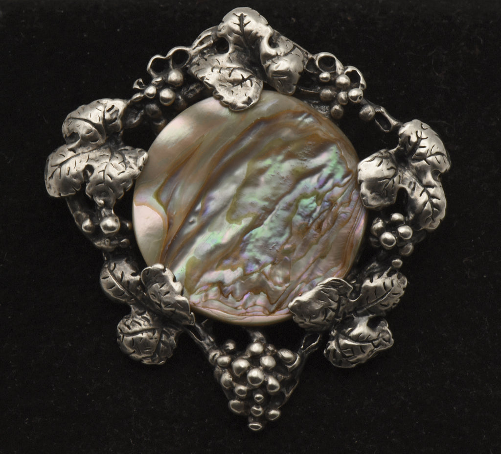 Vintage Sterling Silver Mother of Pearl Grapevine Brooch