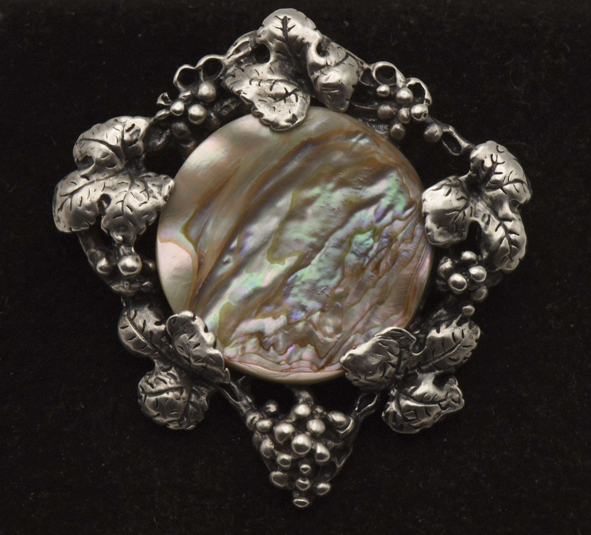 Vintage Sterling Silver Mother of Pearl Grapevine Brooch