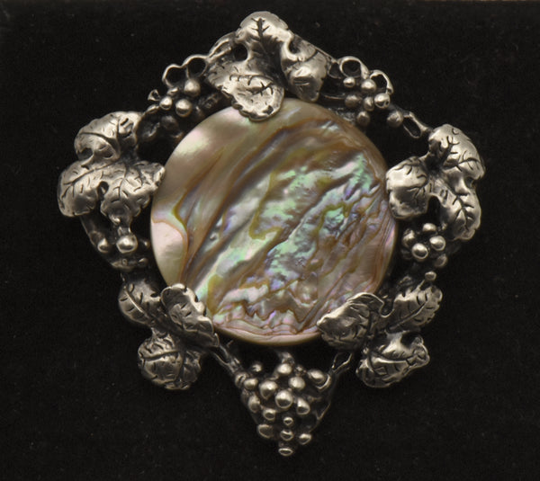 Vintage Sterling Silver Mother of Pearl Grapevine Brooch