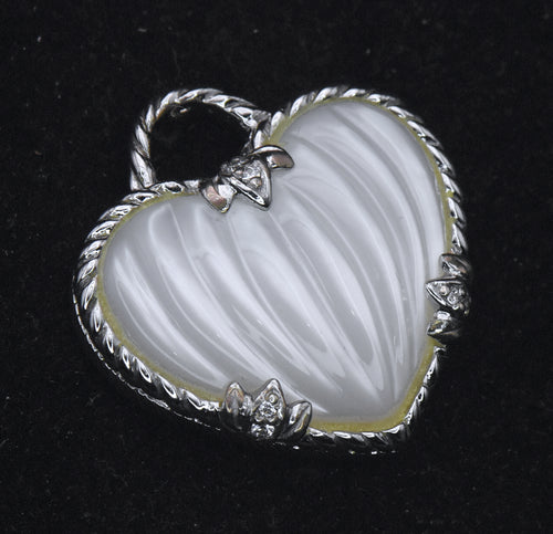 Judith Ripka - Sterling Silver Mother of Pearl & CZ Heart Pendant