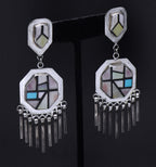Vintage Handmade Sterling Silver Inlaid Dangle Earrings