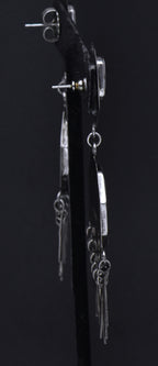 Vintage Handmade Sterling Silver Inlaid Dangle Earrings