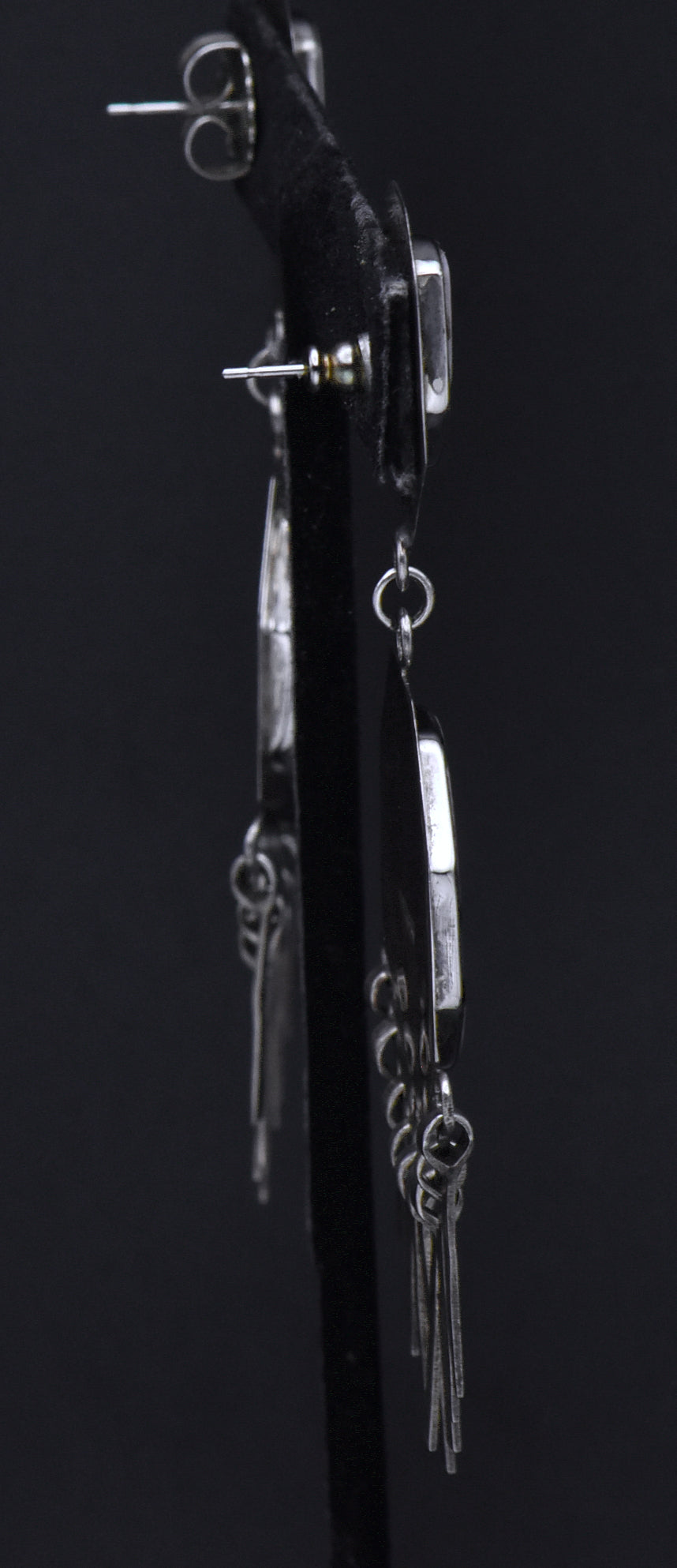 Vintage Handmade Sterling Silver Inlaid Dangle Earrings