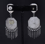 Vintage Handmade Sterling Silver Inlaid Dangle Earrings