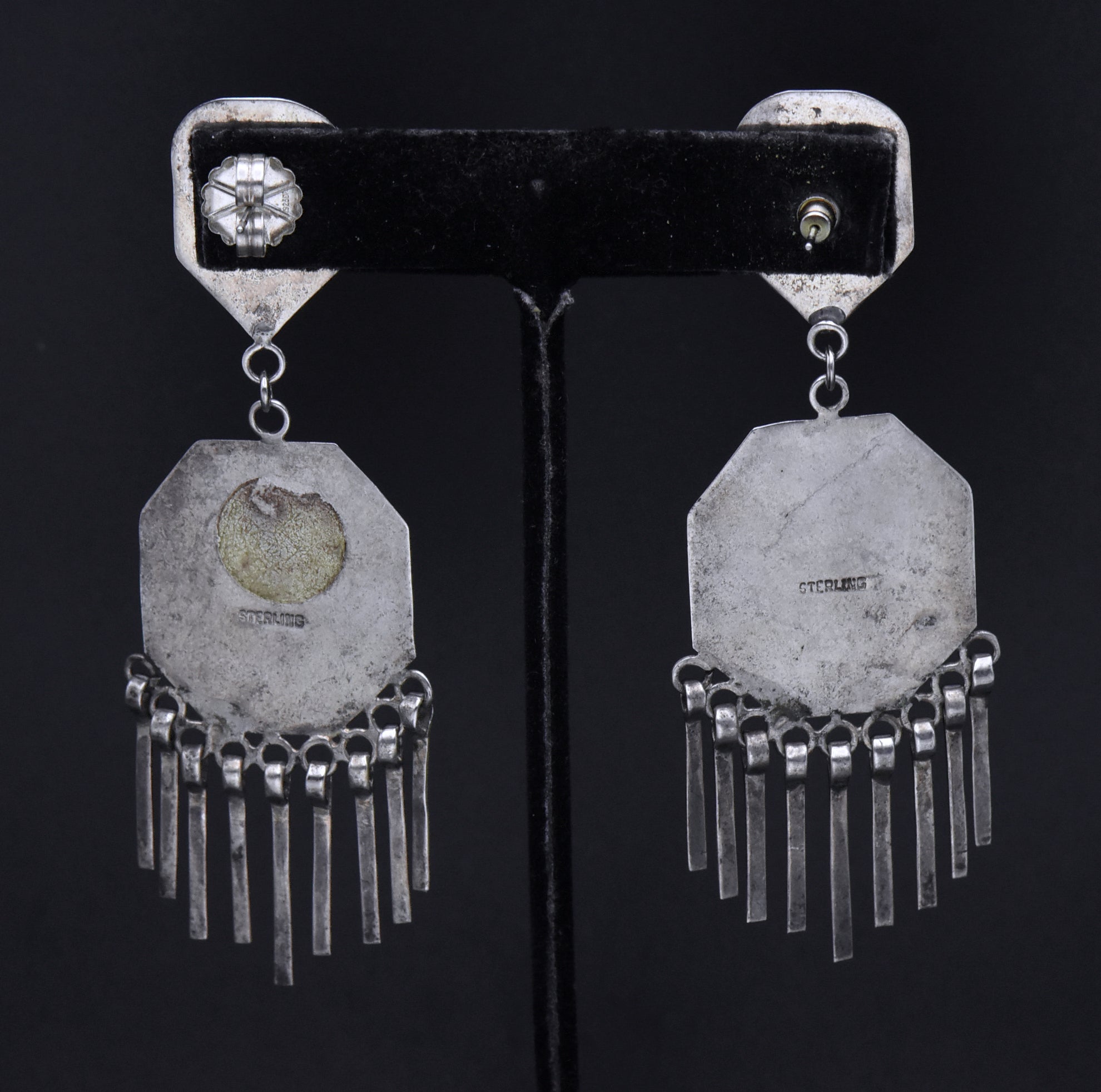 Vintage Handmade Sterling Silver Inlaid Dangle Earrings