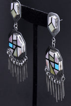 Vintage Handmade Sterling Silver Inlaid Dangle Earrings