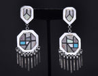 Vintage Handmade Sterling Silver Inlaid Dangle Earrings