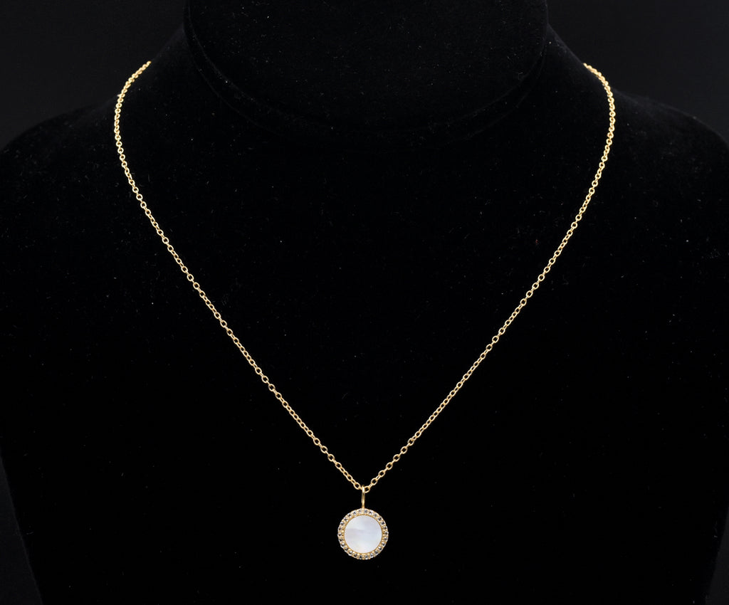 Gold Tone Sterling Silver Mother of Pearl and Topaz Pendant Necklace - 16.25"