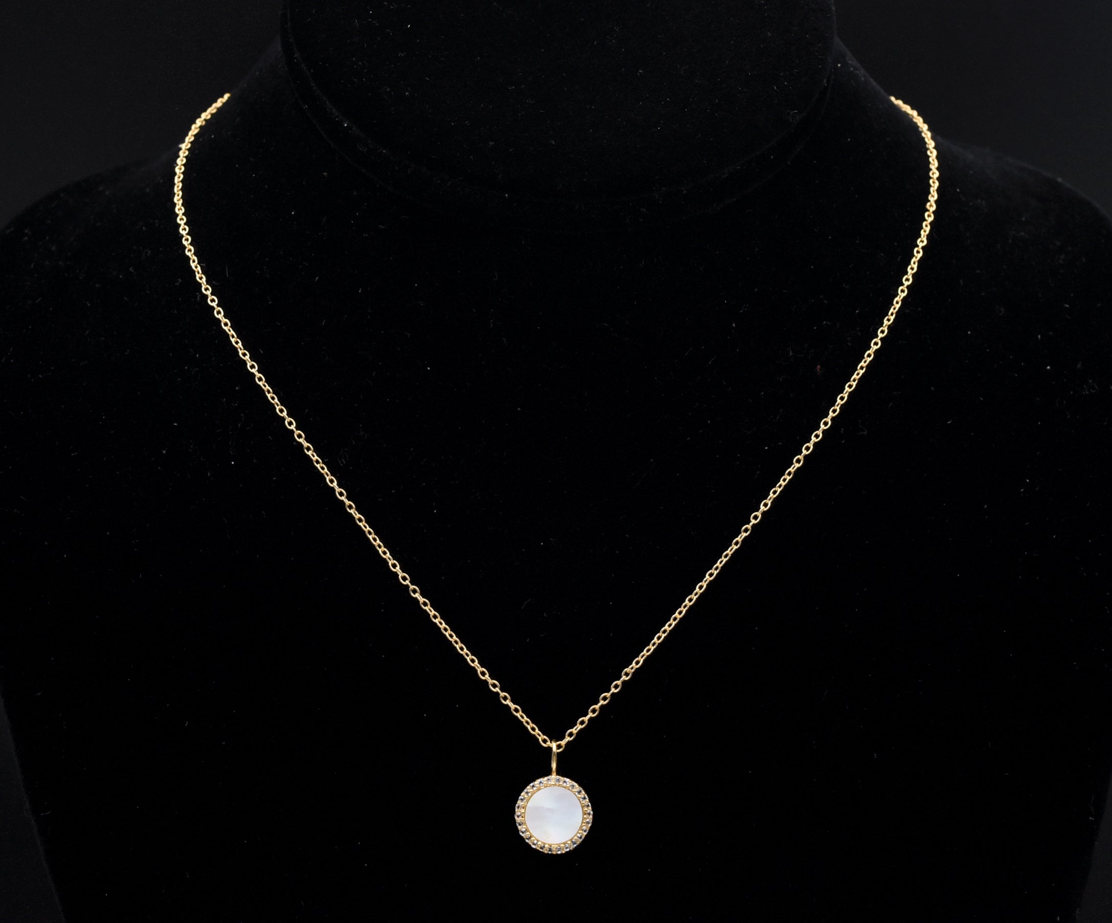 Gold Tone Sterling Silver Mother of Pearl and Topaz Pendant Necklace - 16.25"