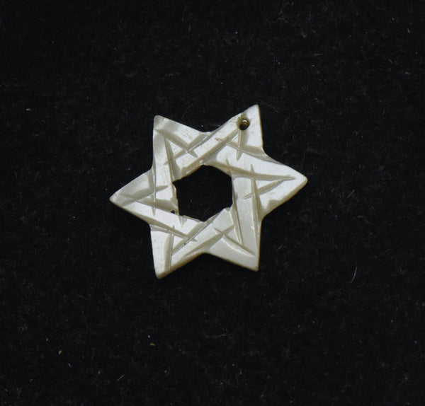 Vintage Carved Mother of Pearl Star of David Pendant