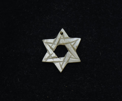 Vintage Carved Mother of Pearl Star of David Pendant