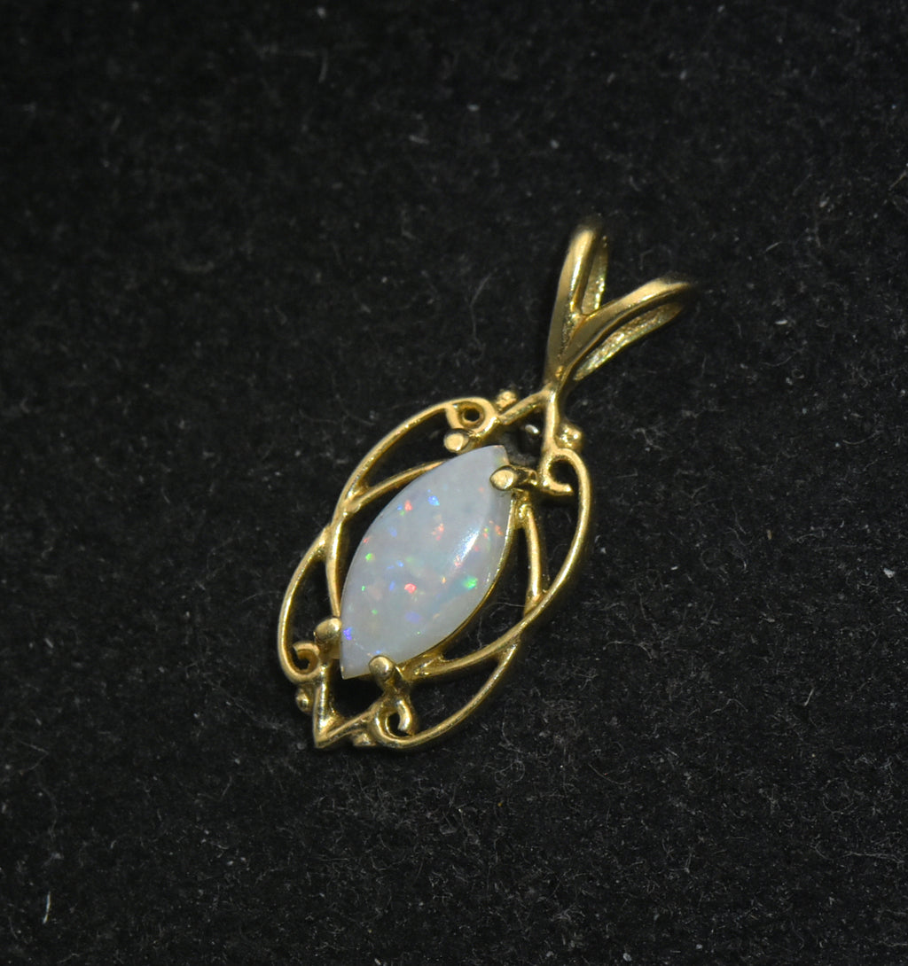 Vintage 14k Gold and White Opal Pendant