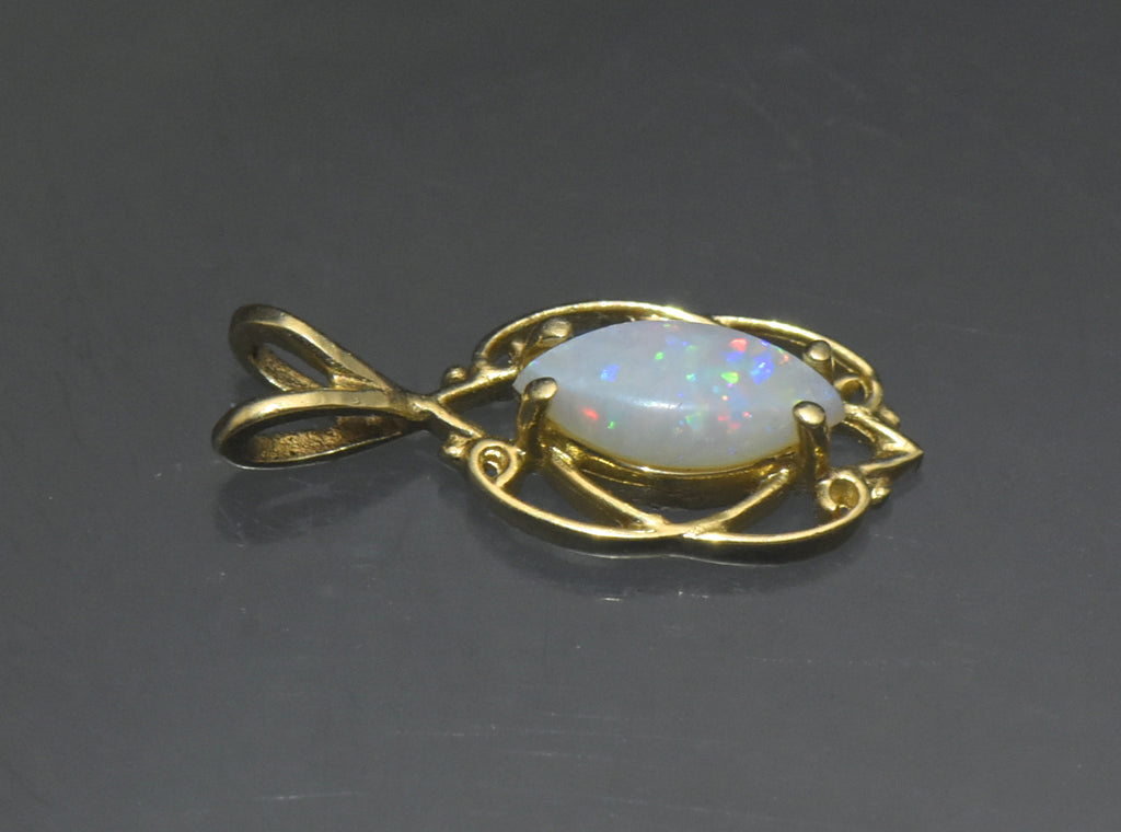 Vintage 14k Gold and White Opal Pendant