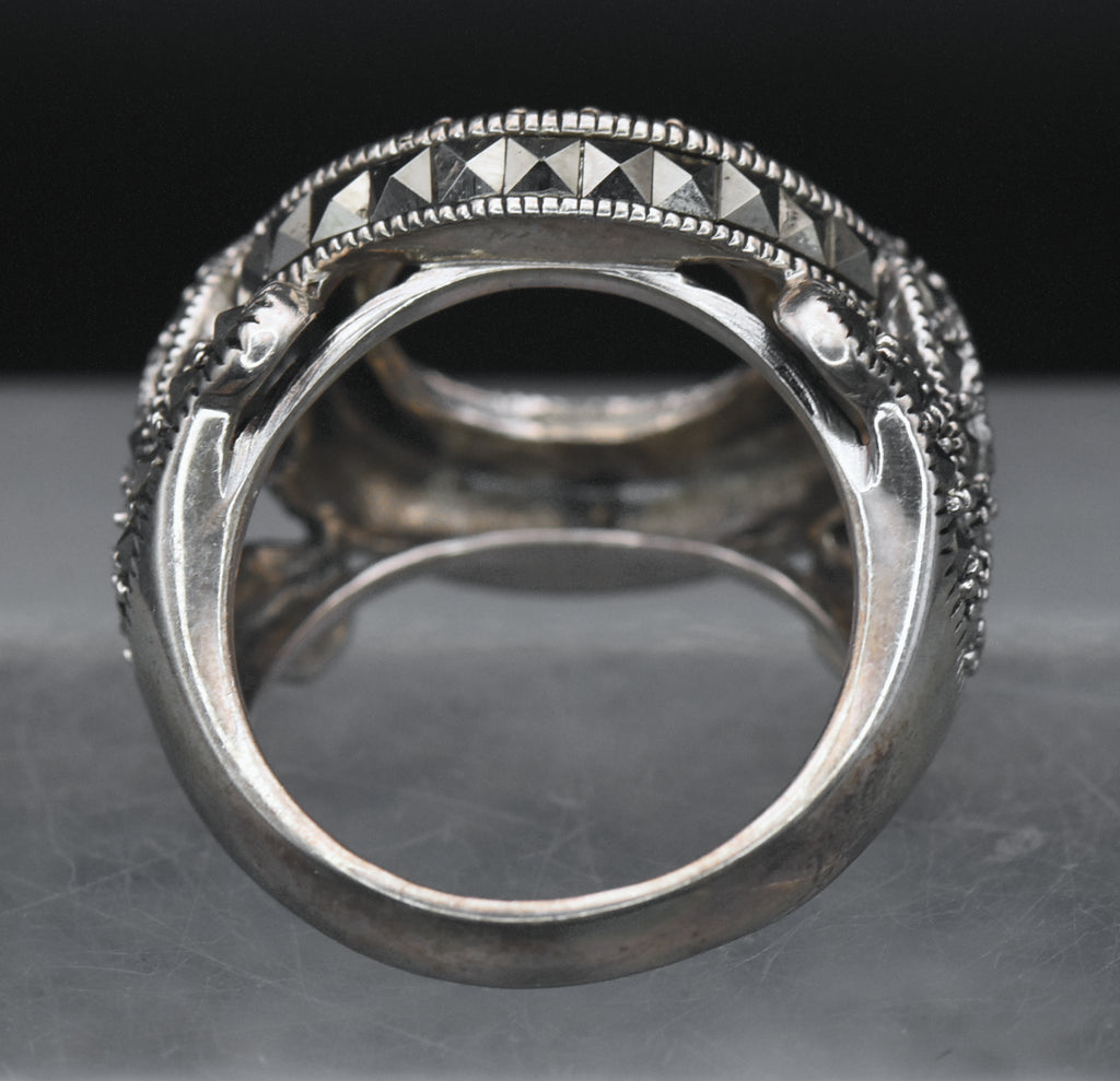 Vintage Sterling Silver Marcasite and Garnet Ring - Size 7 MISSING STONE
