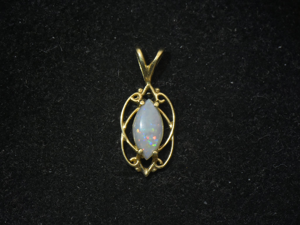 Vintage 14k Gold and White Opal Pendant