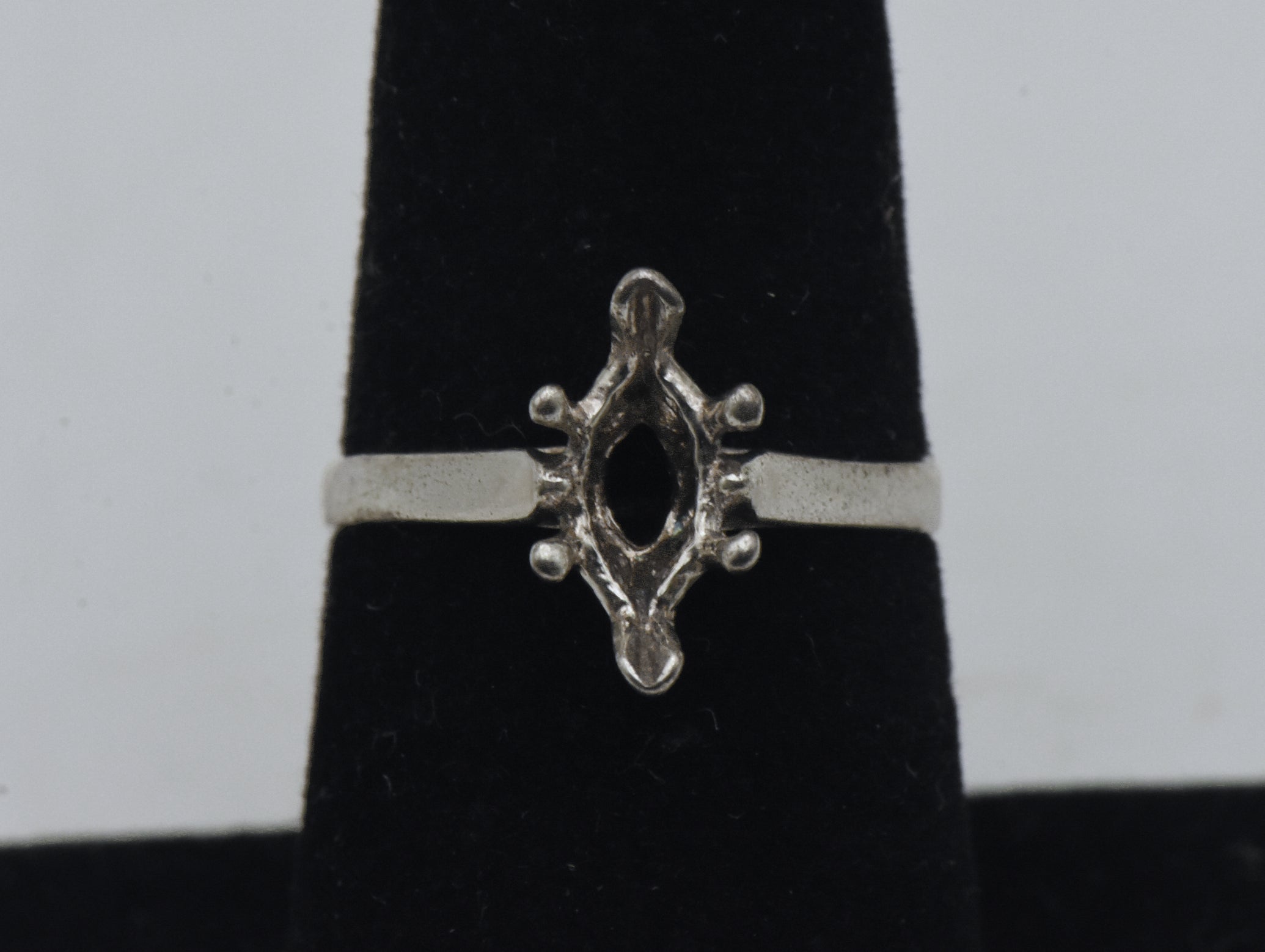 Vintage Sterling Silver Unset Ring Marquise Cut Stone - Size 7