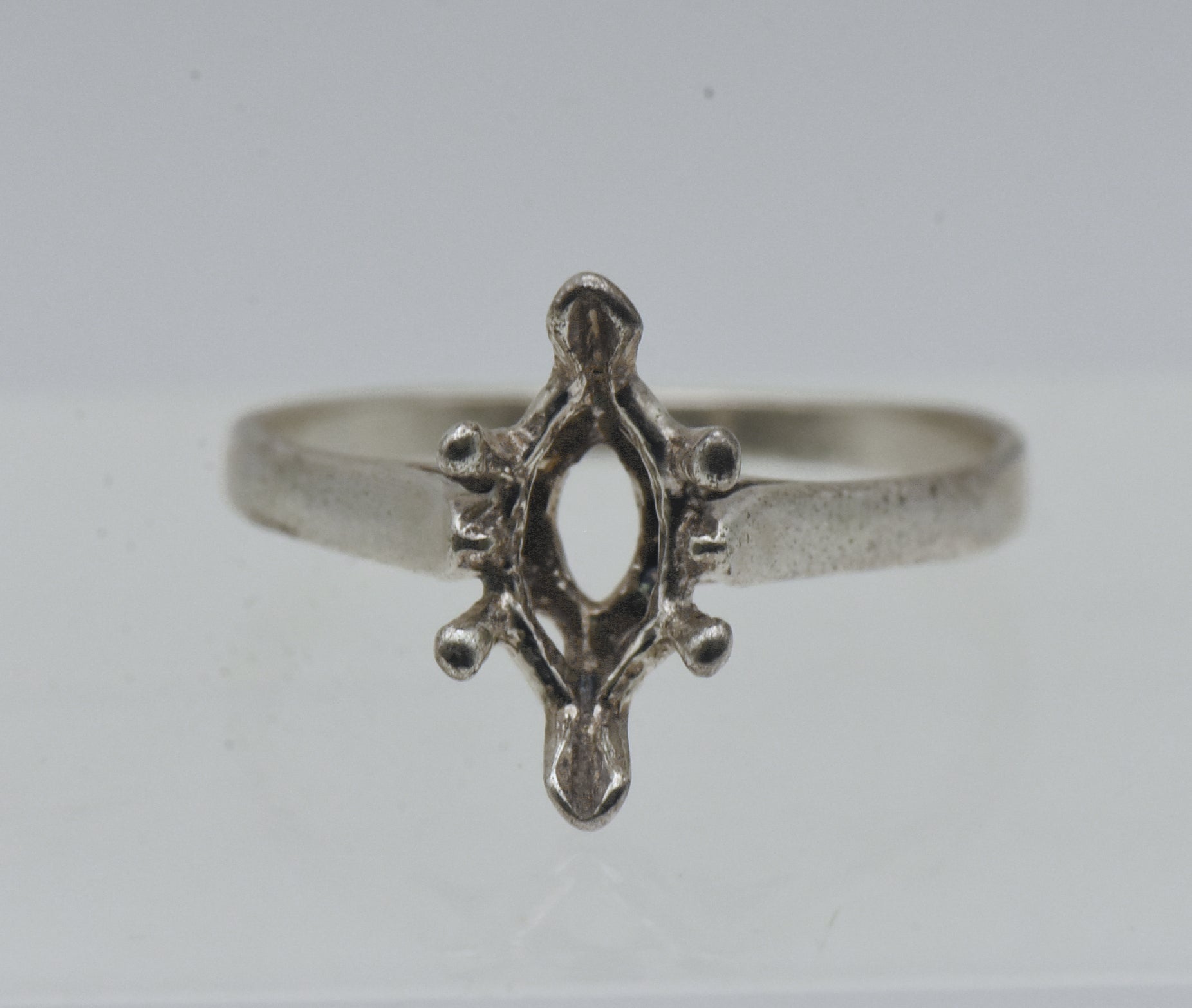Vintage Sterling Silver Unset Ring Marquise Cut Stone - Size 7