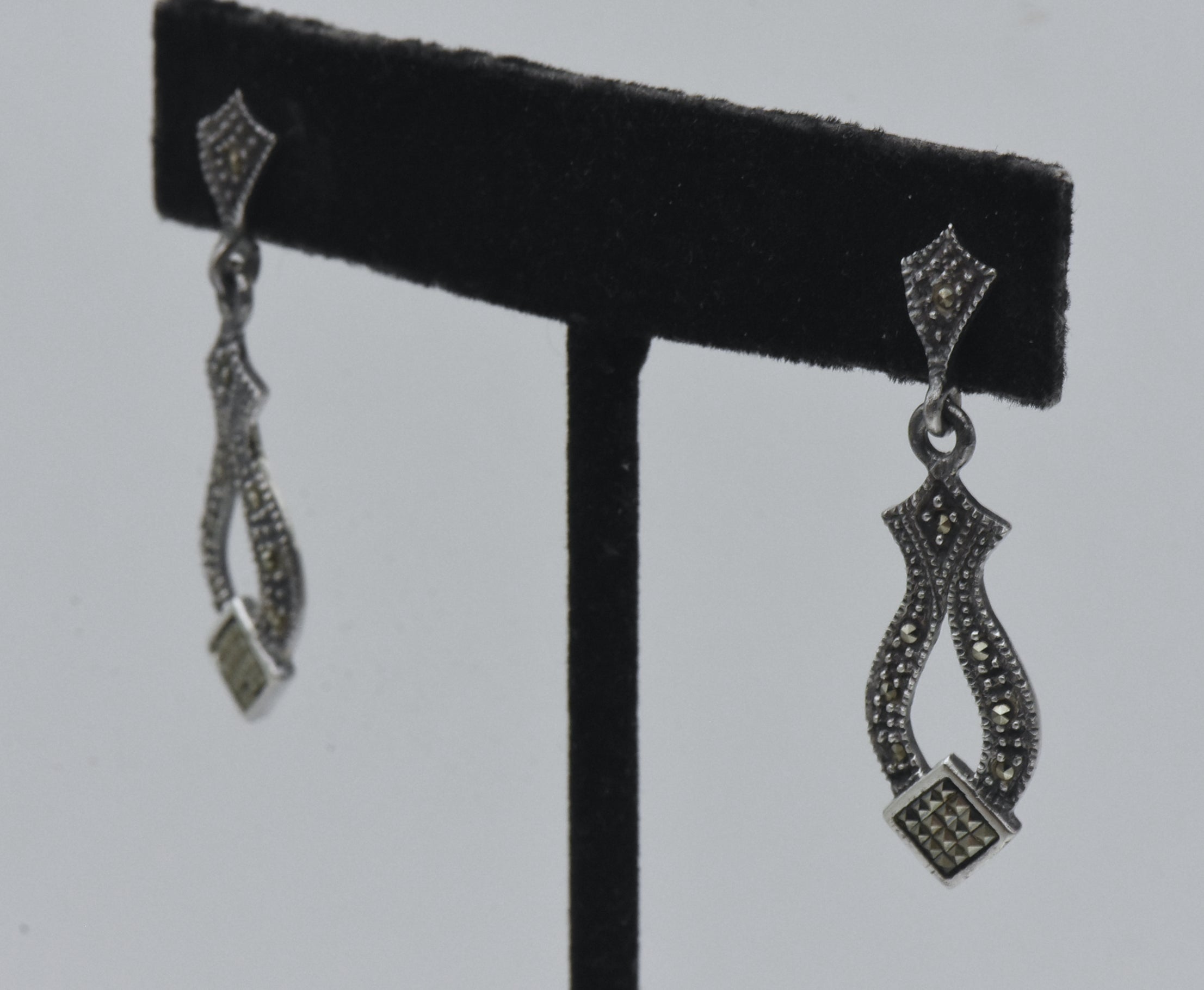 Vintage Sterling Silver and Marcasite Dangle Earrings