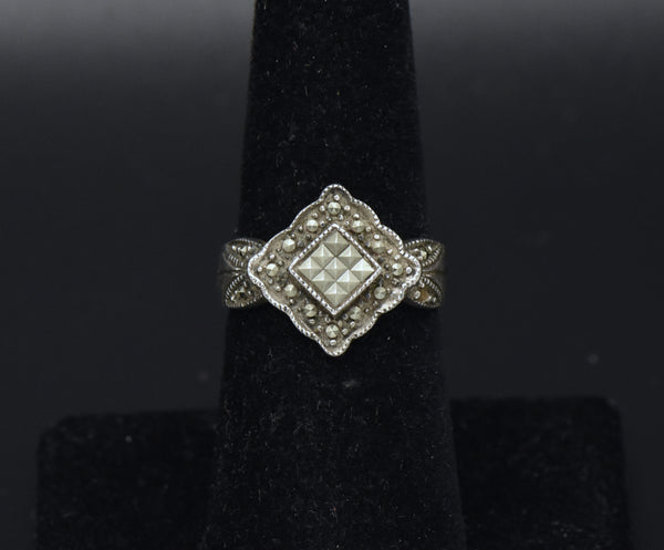 Vintage Sterling Silver Marcasite Ring - Size 6.75