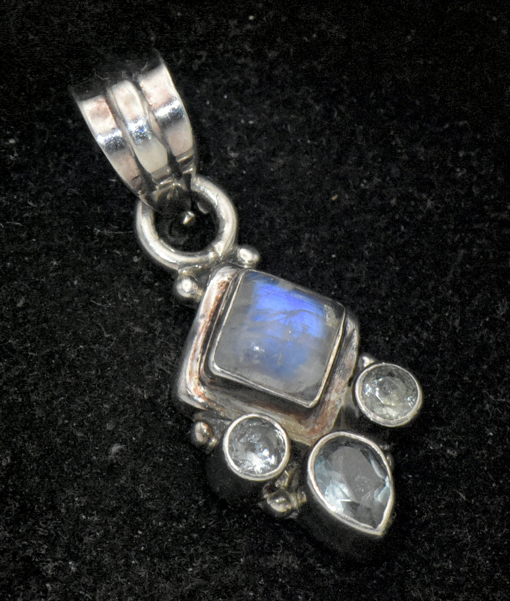 Vintage Handmade Moonstone and Blue Topaz Sterling Silver Pendant
