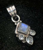 Vintage Handmade Moonstone and Blue Topaz Sterling Silver Pendant
