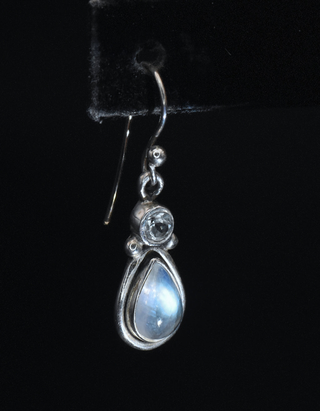 Vintage Rainbow Moonstone and Topaz Sterling Silver Dangle Earrings