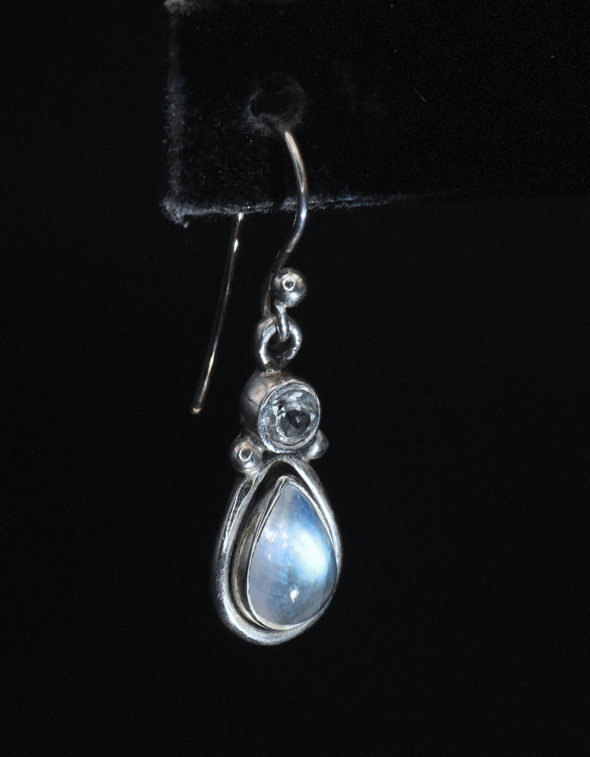 Vintage Rainbow Moonstone and Topaz Sterling Silver Dangle Earrings