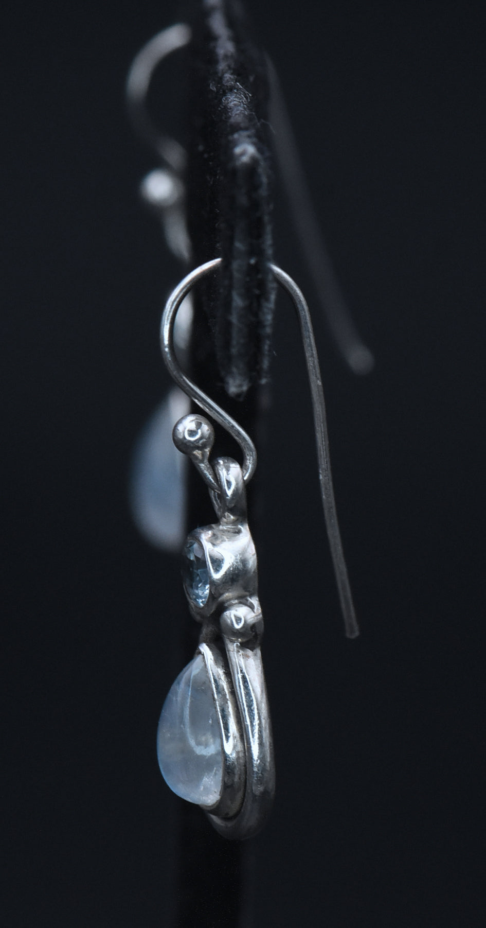 Vintage Rainbow Moonstone and Topaz Sterling Silver Dangle Earrings
