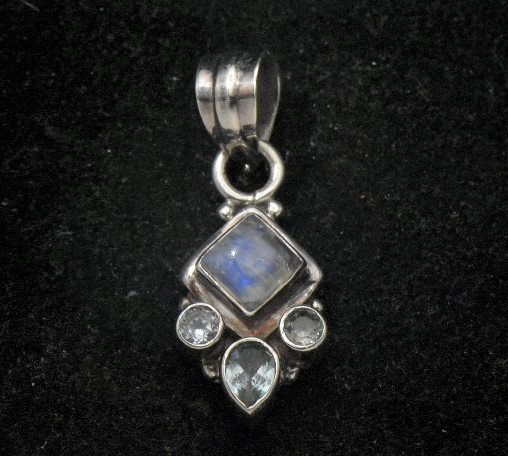 Vintage Handmade Moonstone and Blue Topaz Sterling Silver Pendant