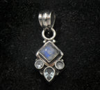 Vintage Handmade Moonstone and Blue Topaz Sterling Silver Pendant
