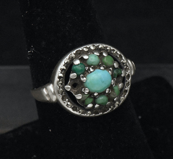 Vintage Sterling Silver Turquoise and Marcasite Ring - Size 7.25