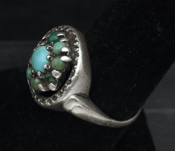 Vintage Sterling Silver Turquoise and Marcasite Ring - Size 7.25