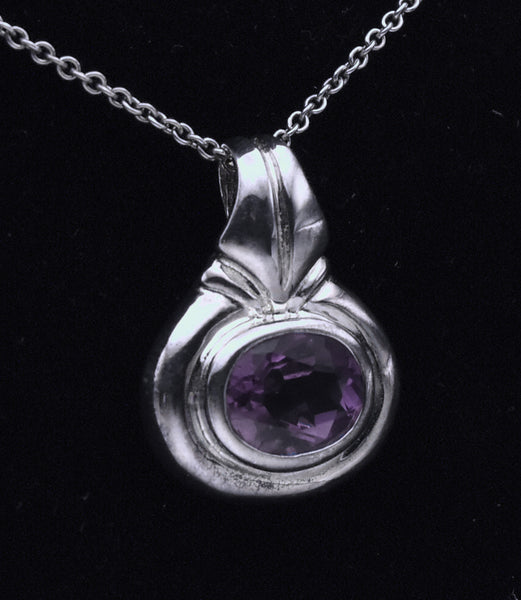 Vintage Sterling Silver Amethyst Pendant Sterling Silver Chain Necklace - 20"