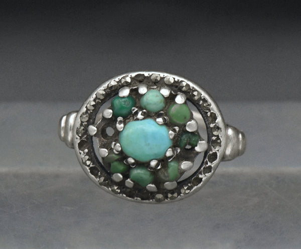 Vintage Sterling Silver Turquoise and Marcasite Ring - Size 7.25