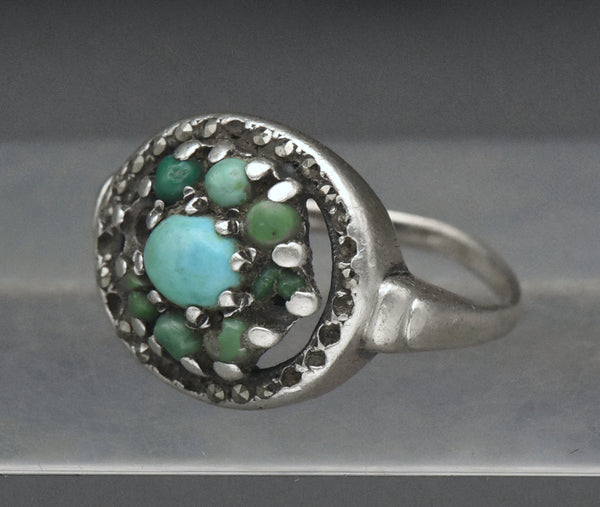 Vintage Sterling Silver Turquoise and Marcasite Ring - Size 7.25