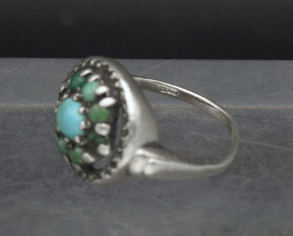 Vintage Sterling Silver Turquoise and Marcasite Ring - Size 7.25